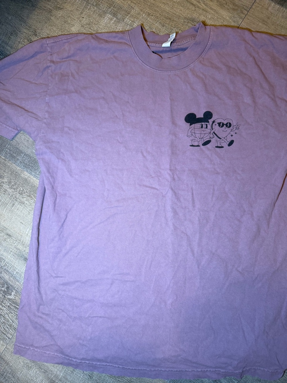 Disney Mauve Graphic T-Shirt with Black Cartoon Print, L